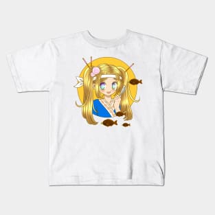 Kawaii Ramen Girl with Spoon Kids T-Shirt